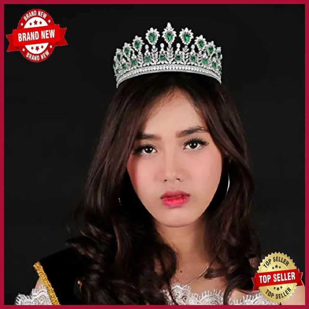 Large Handmade Cubic Zirconia Bridal Tiara Headpiece for Weddings Prom